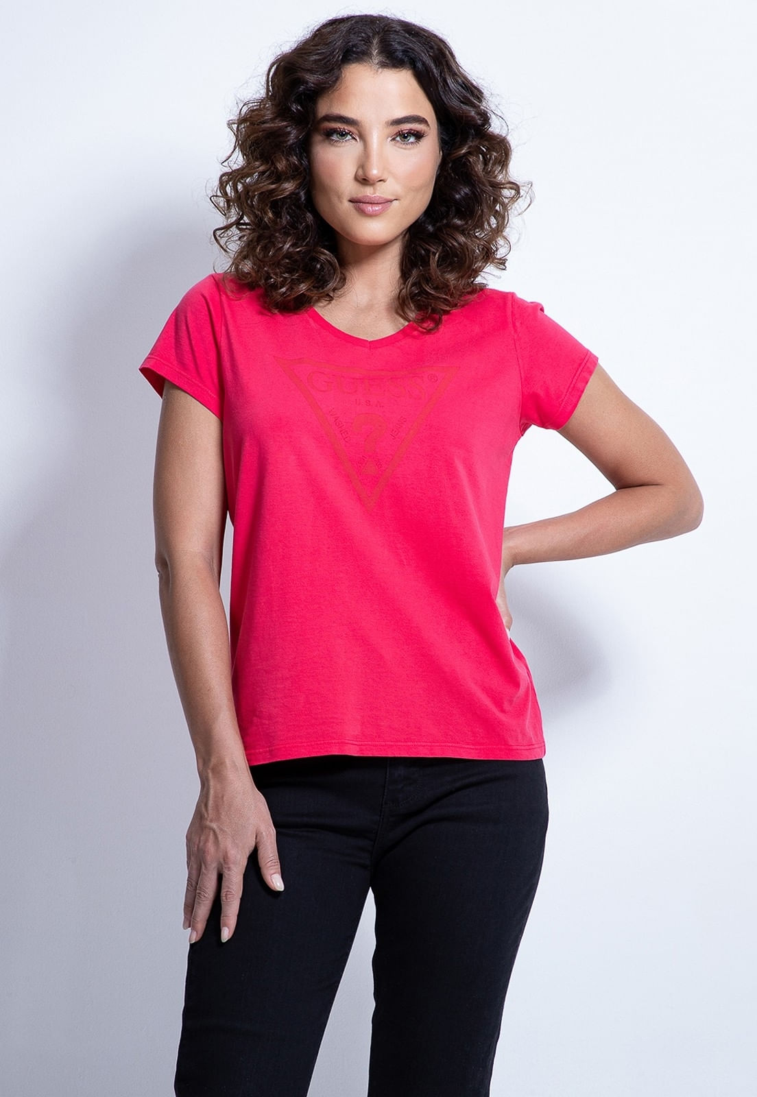 Camiseta Silk Logo Triangulo  Guess Vermelho