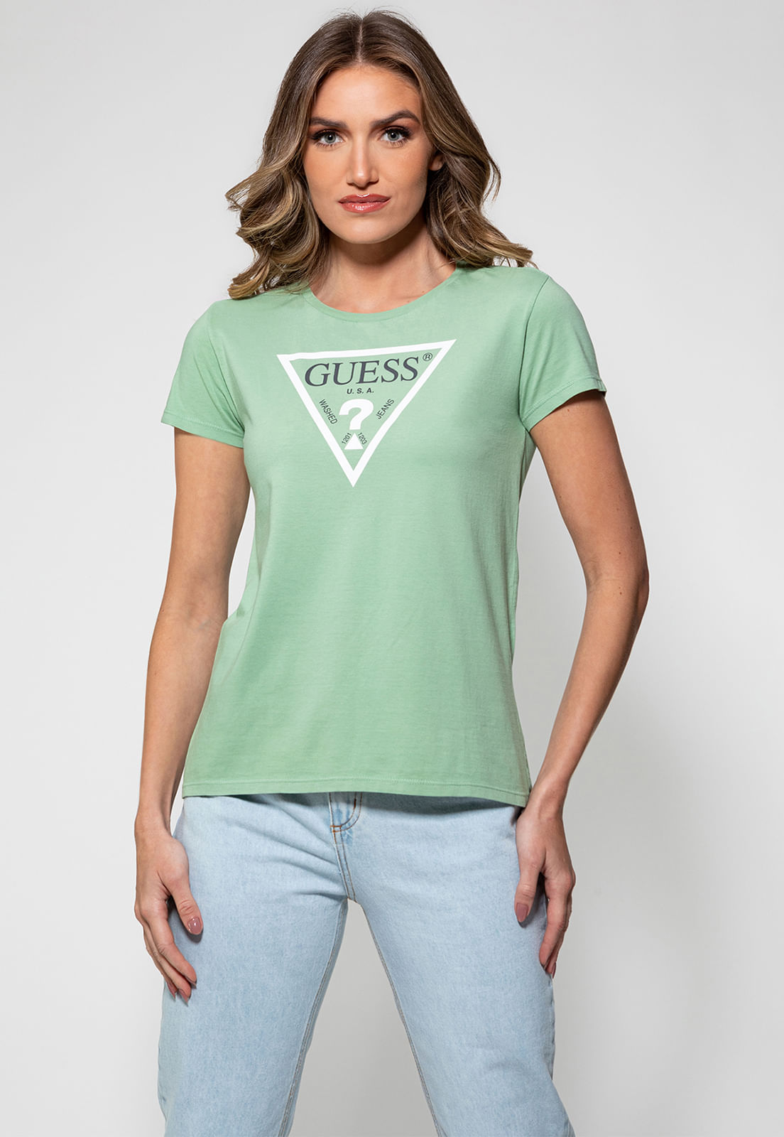 Camiseta Silk Logo Triangulo  Guess Verde Claro