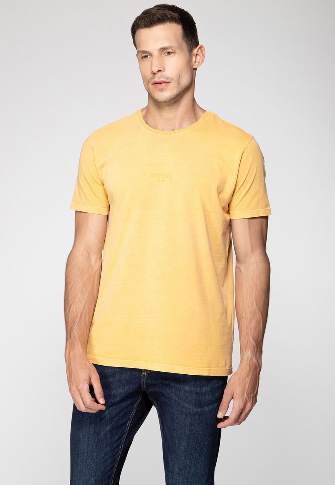 Camiseta Guess Silk Laser Estonada Amarelo Queimado