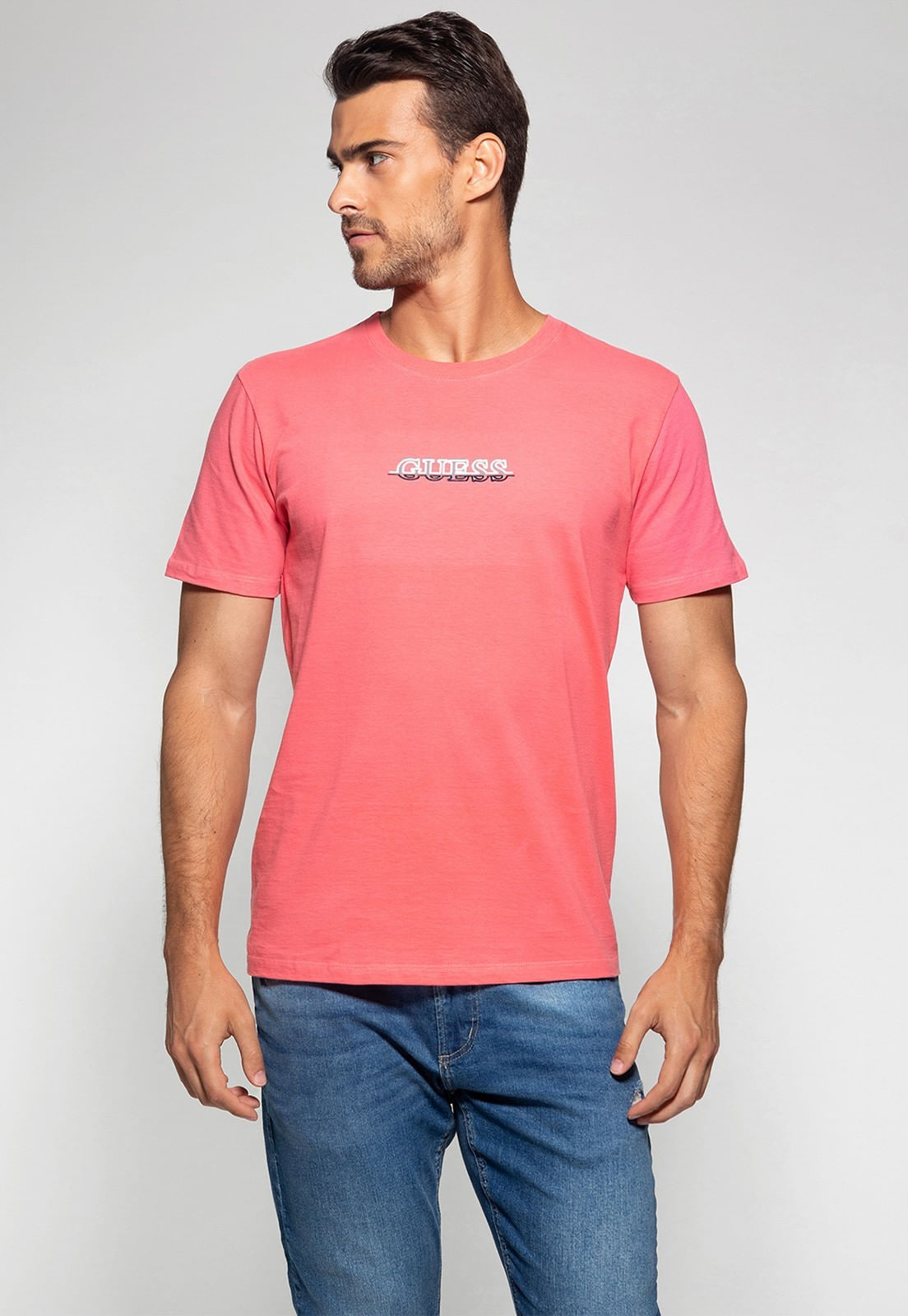 Camiseta Silk Emborrachado Guess Salmão