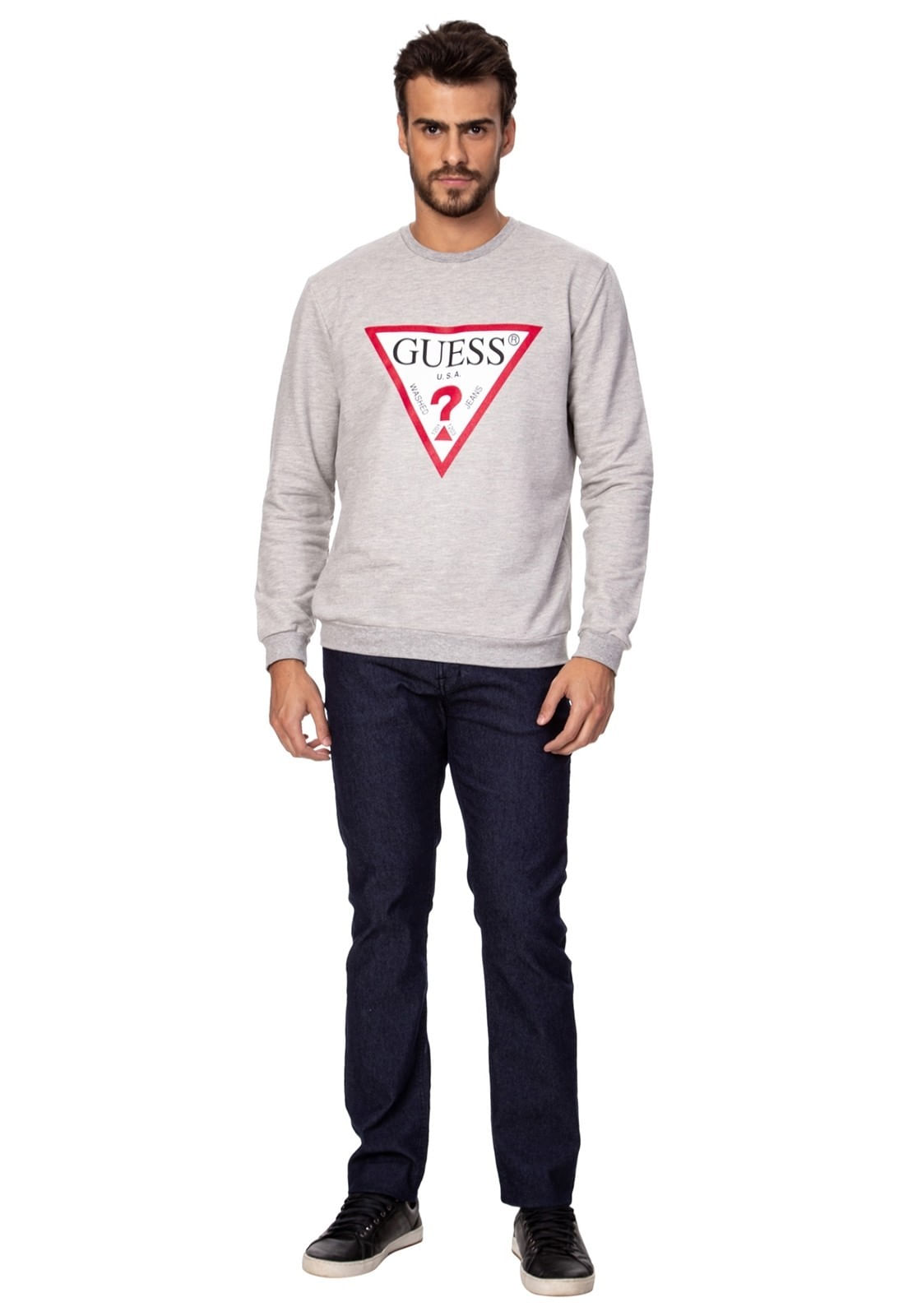 Blusa de Moletom Gola Careca Guess Cinza - Imagem 14