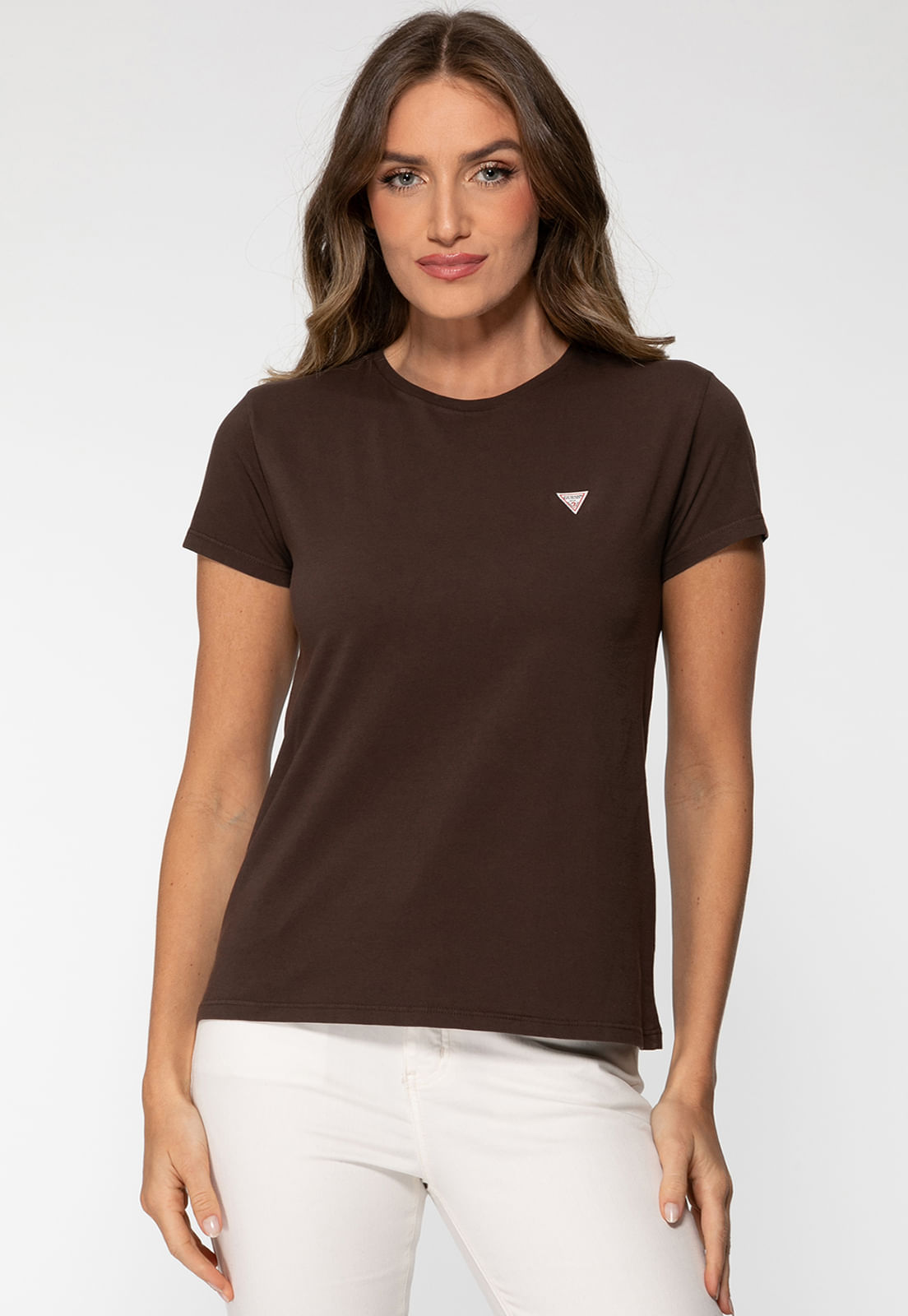 Camiseta Etiqueta Guess Triangulo Marrom