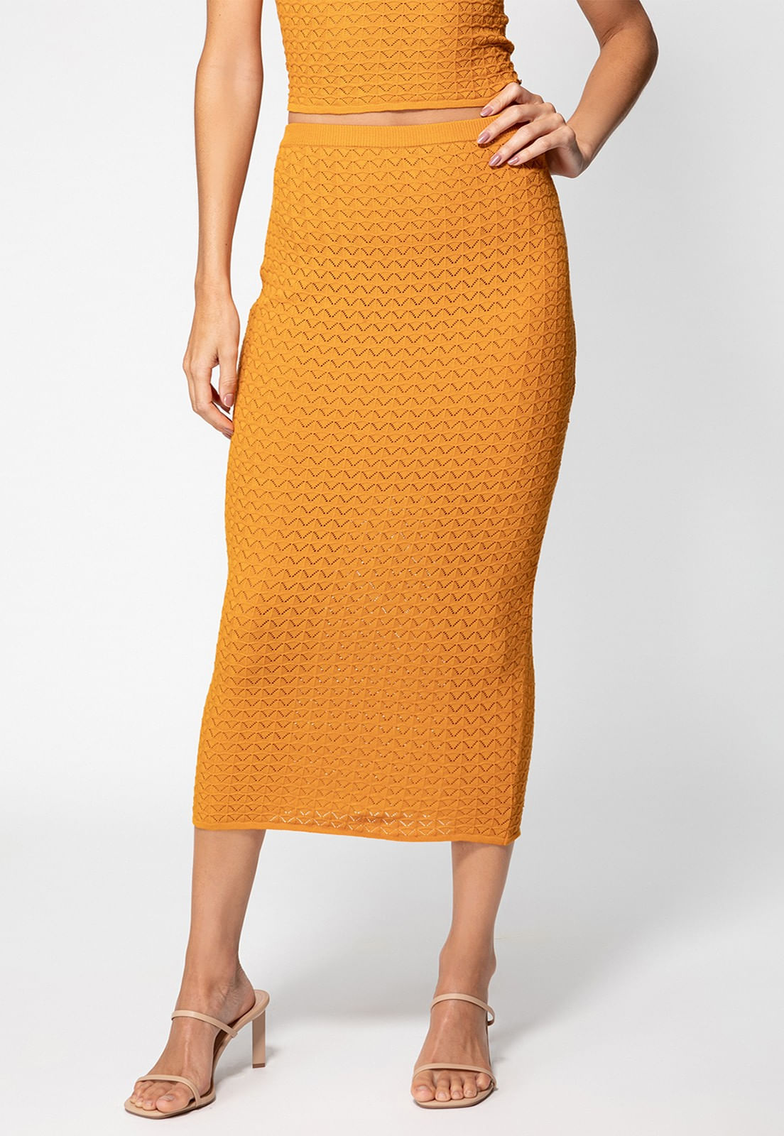 Saia Tricot Mid Vazada Guess Amarelo Queimado - Imagem 16