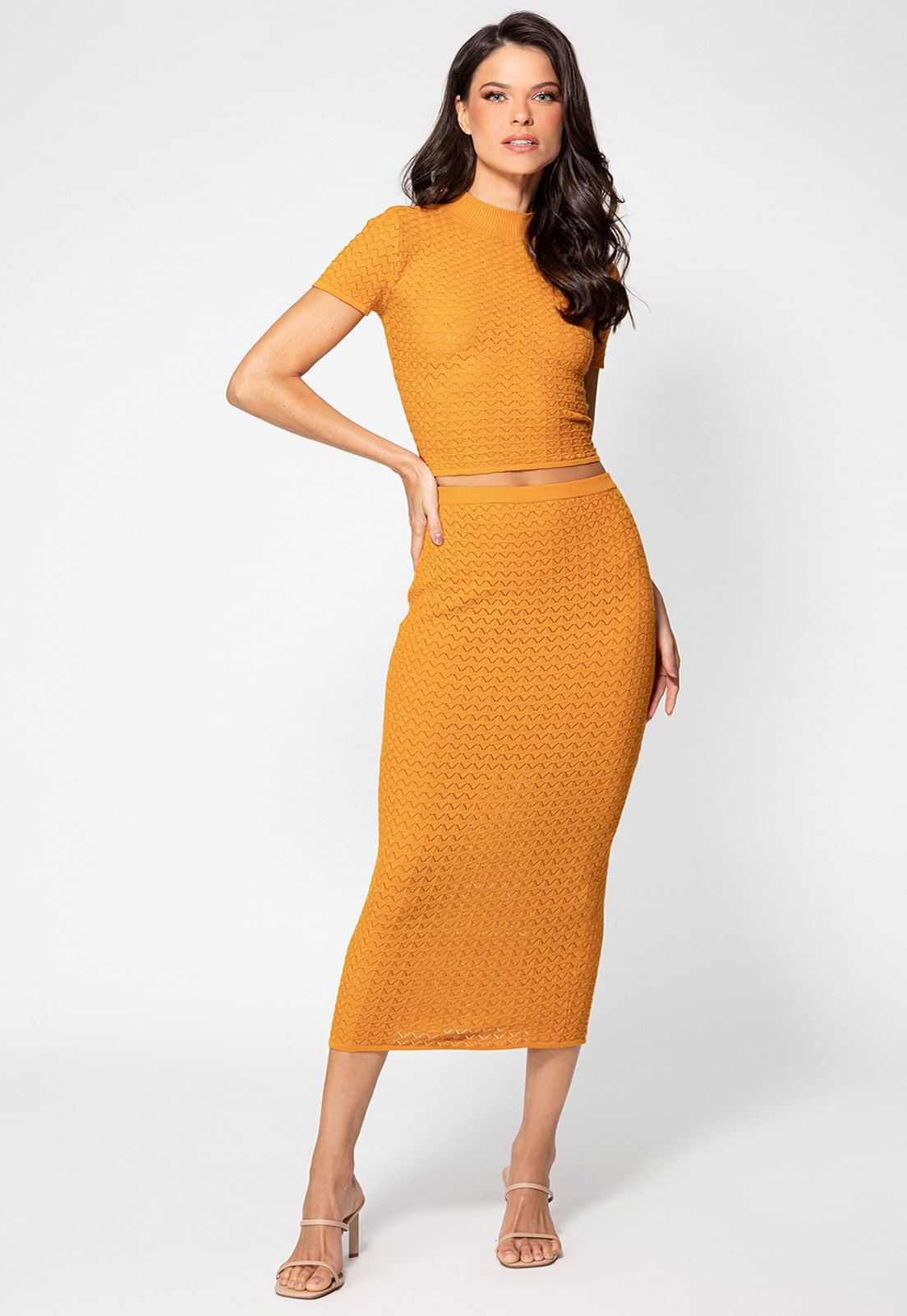 Saia Tricot Mid Vazada Guess Amarelo Queimado - Imagem 27