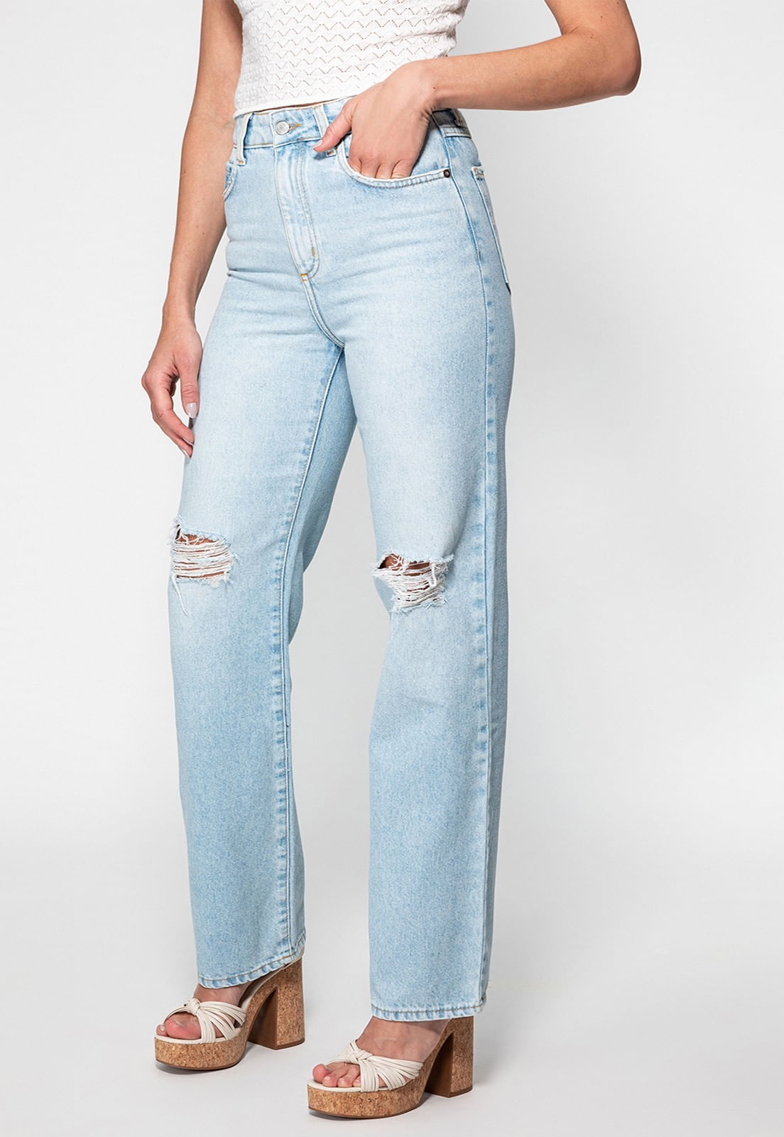 Calça Jeans 1981 Straight Clara Guess Azul Claro - Imagem 35