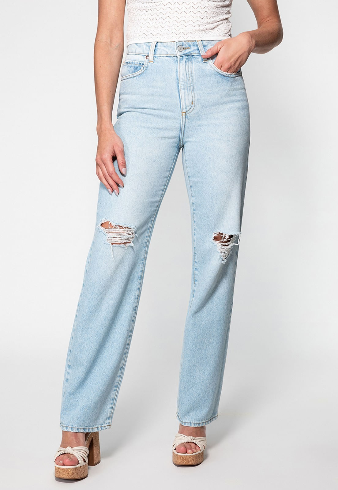 Calça Jeans 1981 Straight Clara Guess Azul Claro - Imagem 49