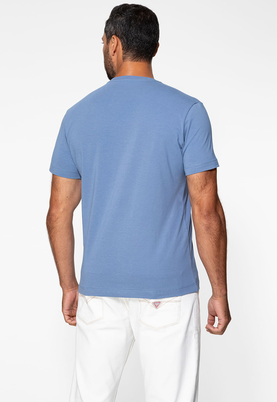 Camiseta Guess Triângulo Floral Bordado Azul Claro - Imagem 4