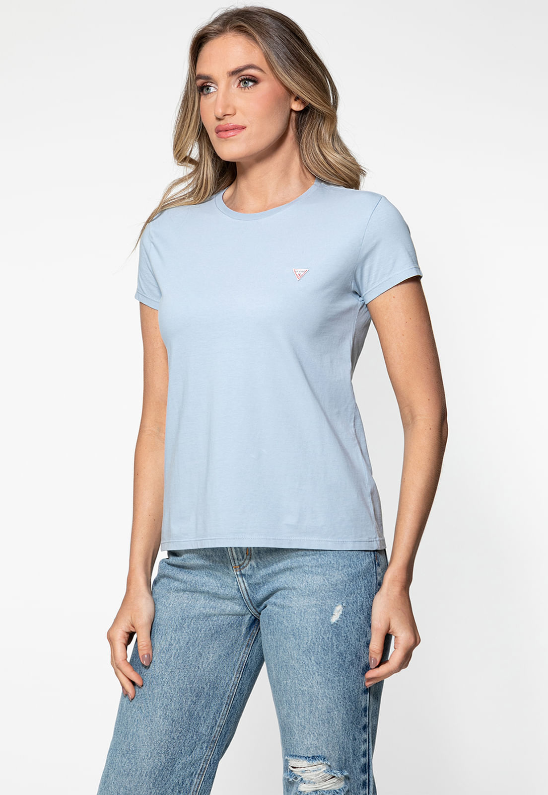 Camiseta Etiqueta Guess Triangulo Azul Claro - Imagem 6