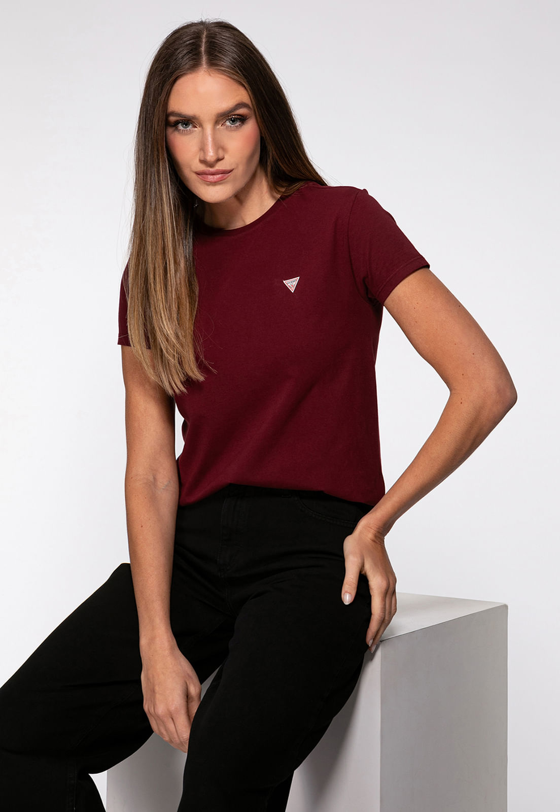 Camiseta Etiqueta Guess Triangulo Bordô - Imagem 25