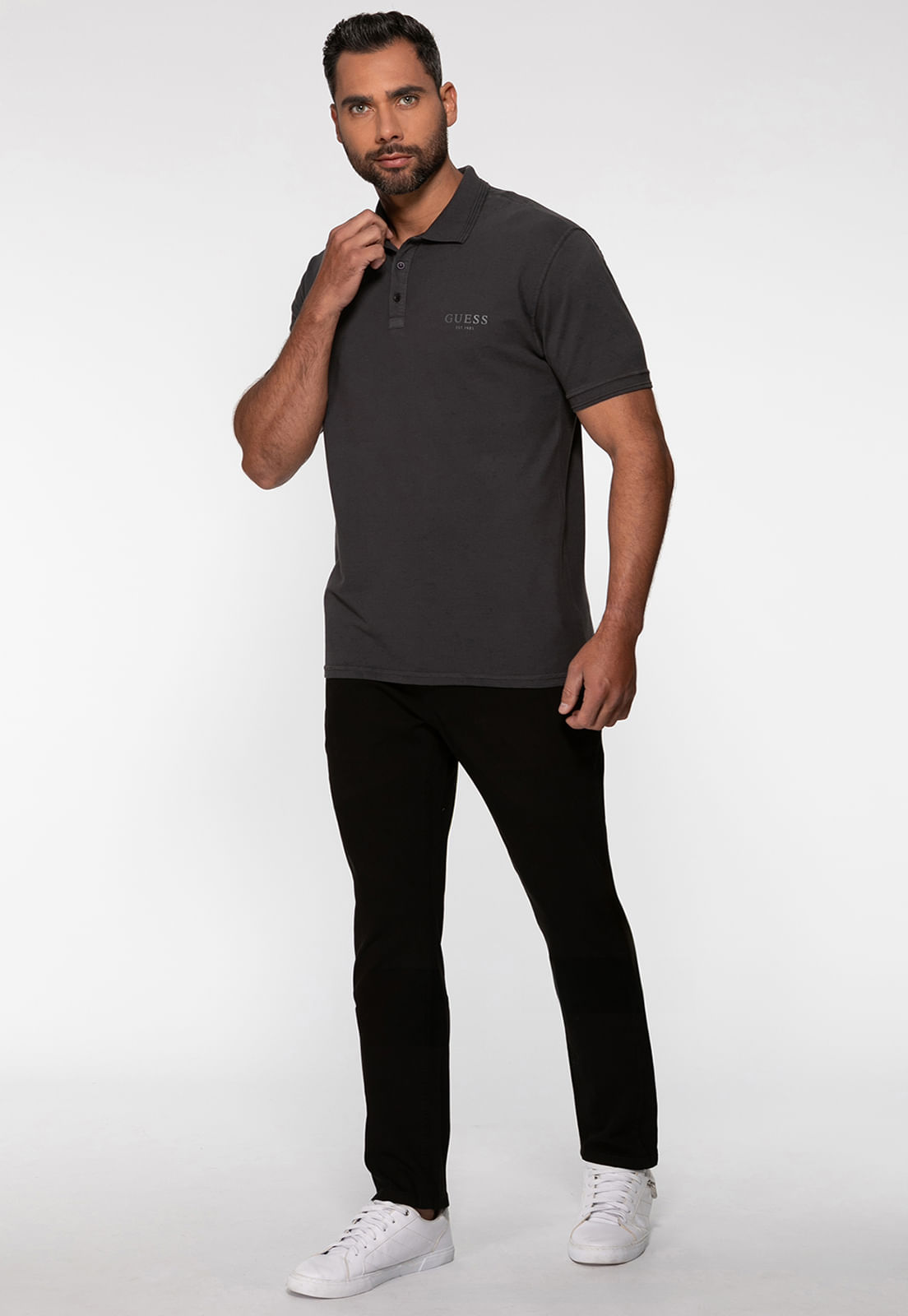 Camisa Polo Guess Silk Relevo Est 1981 Preto - Imagem 29