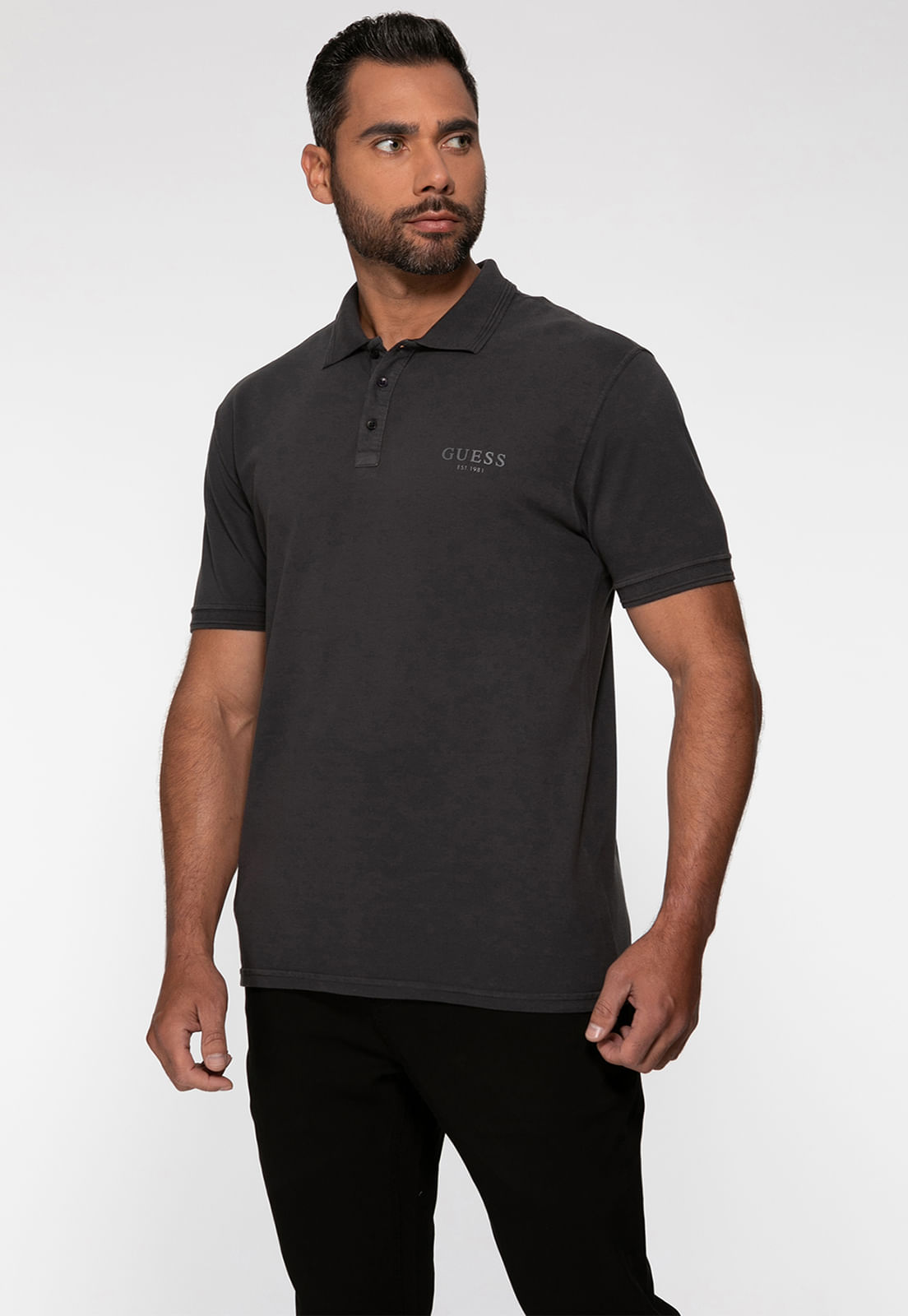 Camisa Polo Guess Silk Relevo Est 1981 Preto - Imagem 39
