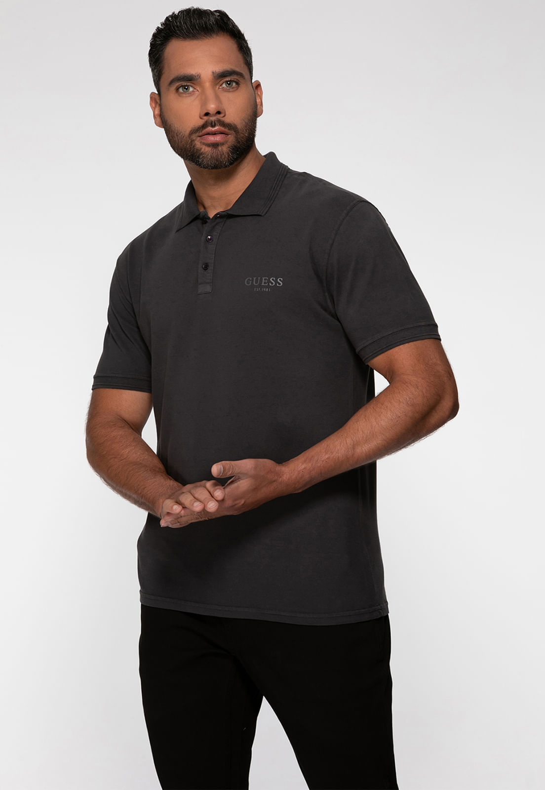 Camisa Polo Guess Silk Relevo Est 1981 Preto - Imagem 44