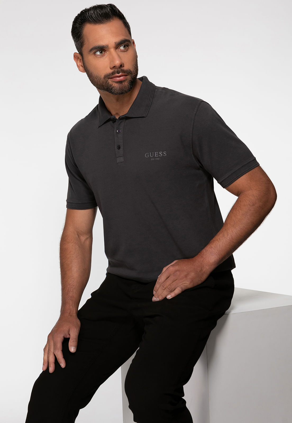 Camisa Polo Guess Silk Relevo Est 1981 Preto - Imagem 54