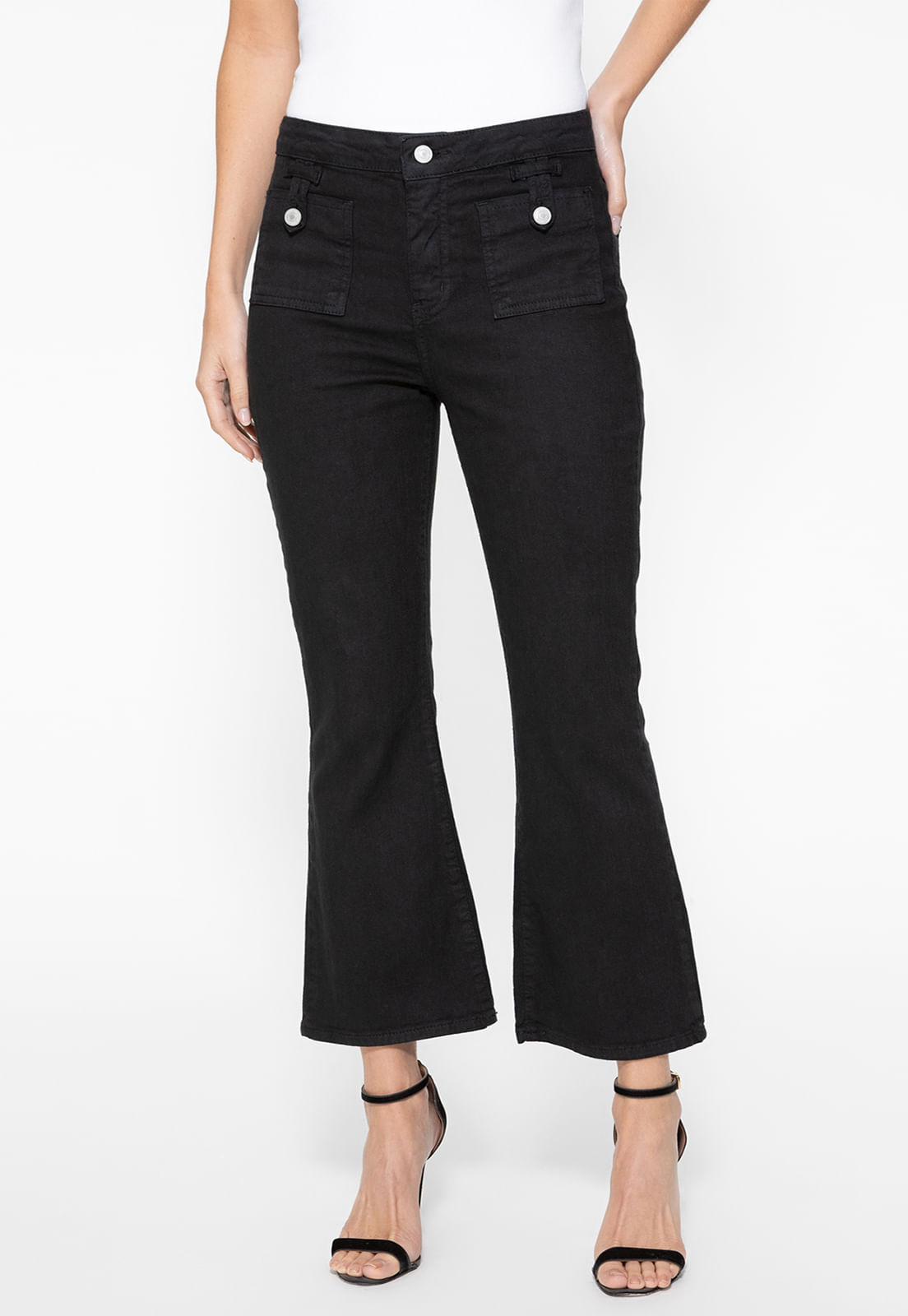 Calça de Sarja Flare Com Botões Preto - Imagem 38
