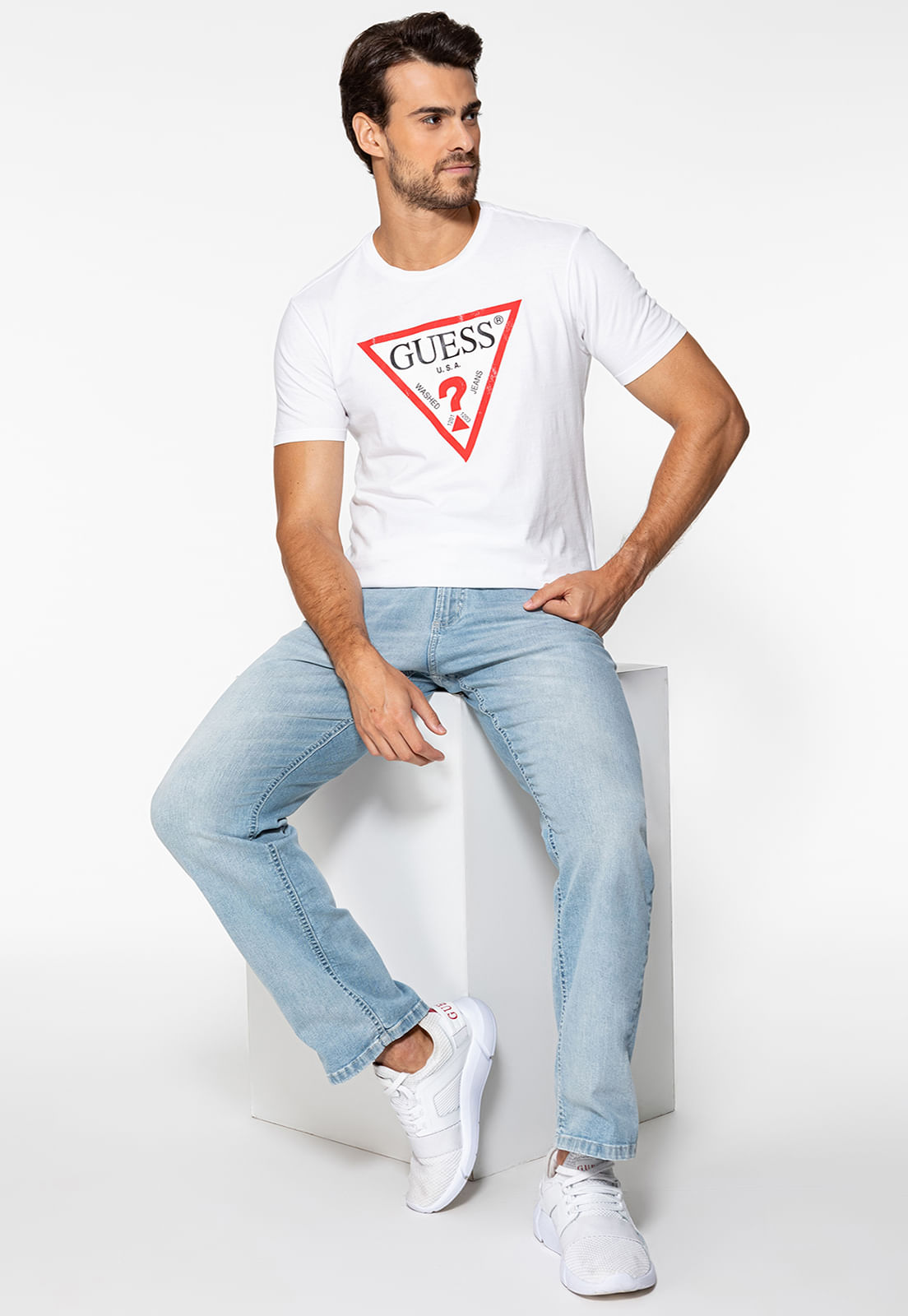 Calça Jeans Slim Straight Azul Claro - Imagem 35