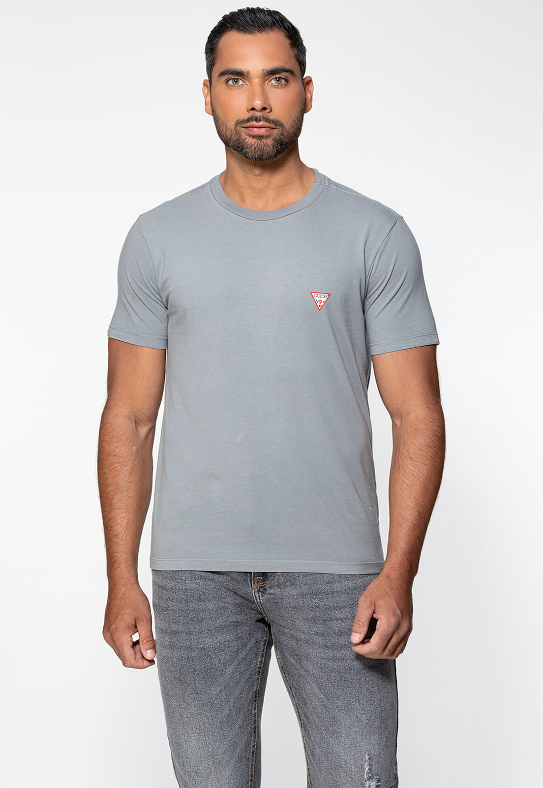 Camiseta Guess Triangulo Original Pq Cinza Claro - Imagem 9