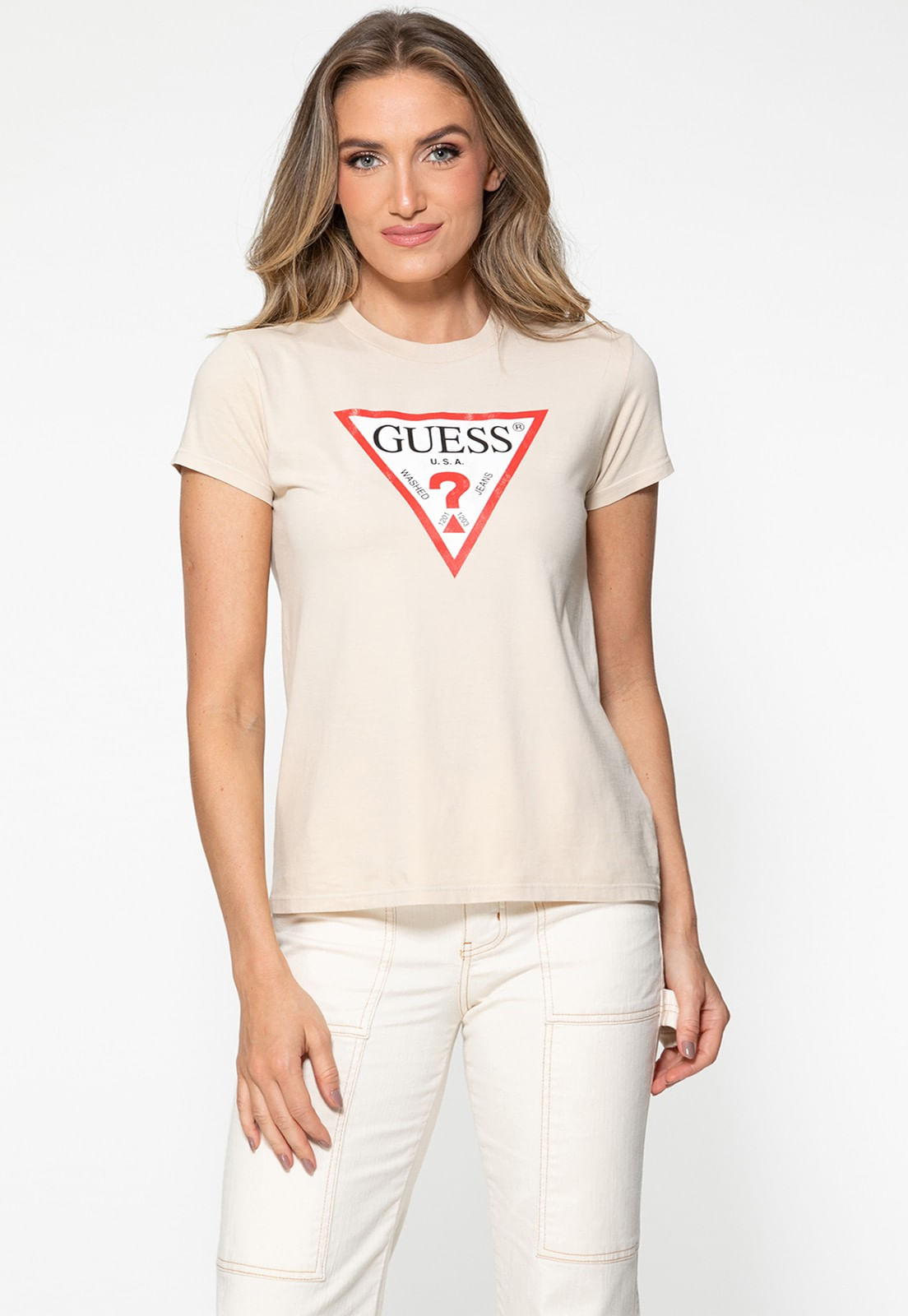 Camiseta Guess Triang Trad Desgastado Bege - Imagem 76