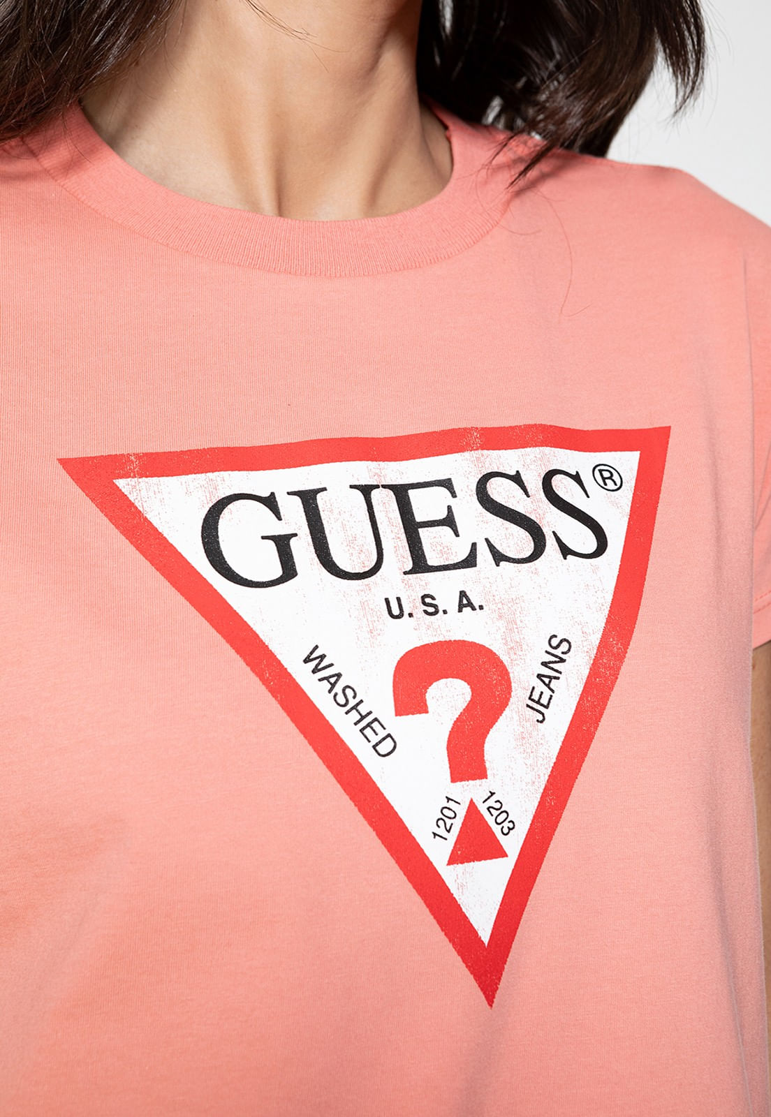 Camiseta Guess Triang Trad Desgastado Laranja Claro - Imagem 61
