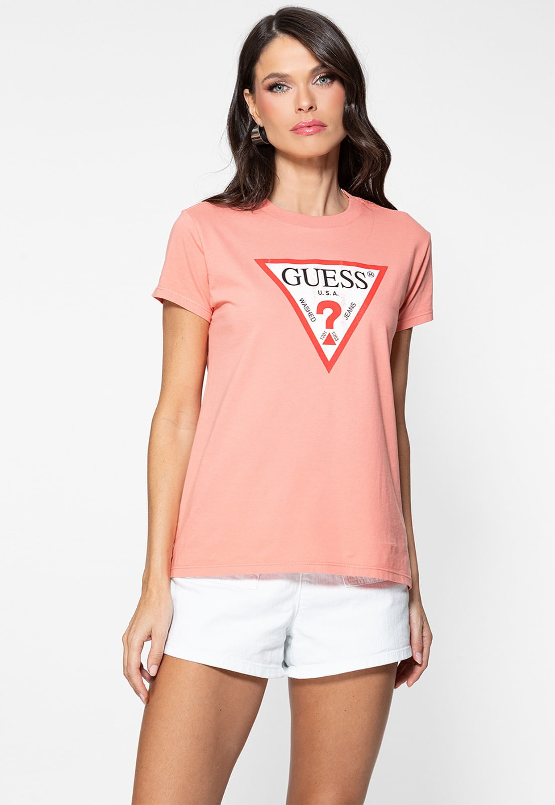 Camiseta Guess Triang Trad Desgastado Laranja Claro - Imagem 54