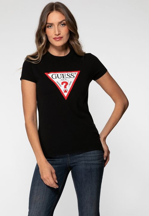 Camiseta Guess Triang Trad Desgastado Preto