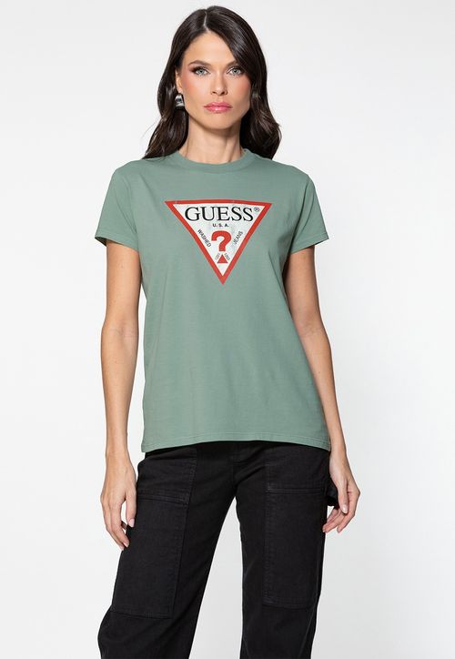 Camiseta Guess Triang Trad Desgastado Verde Claro