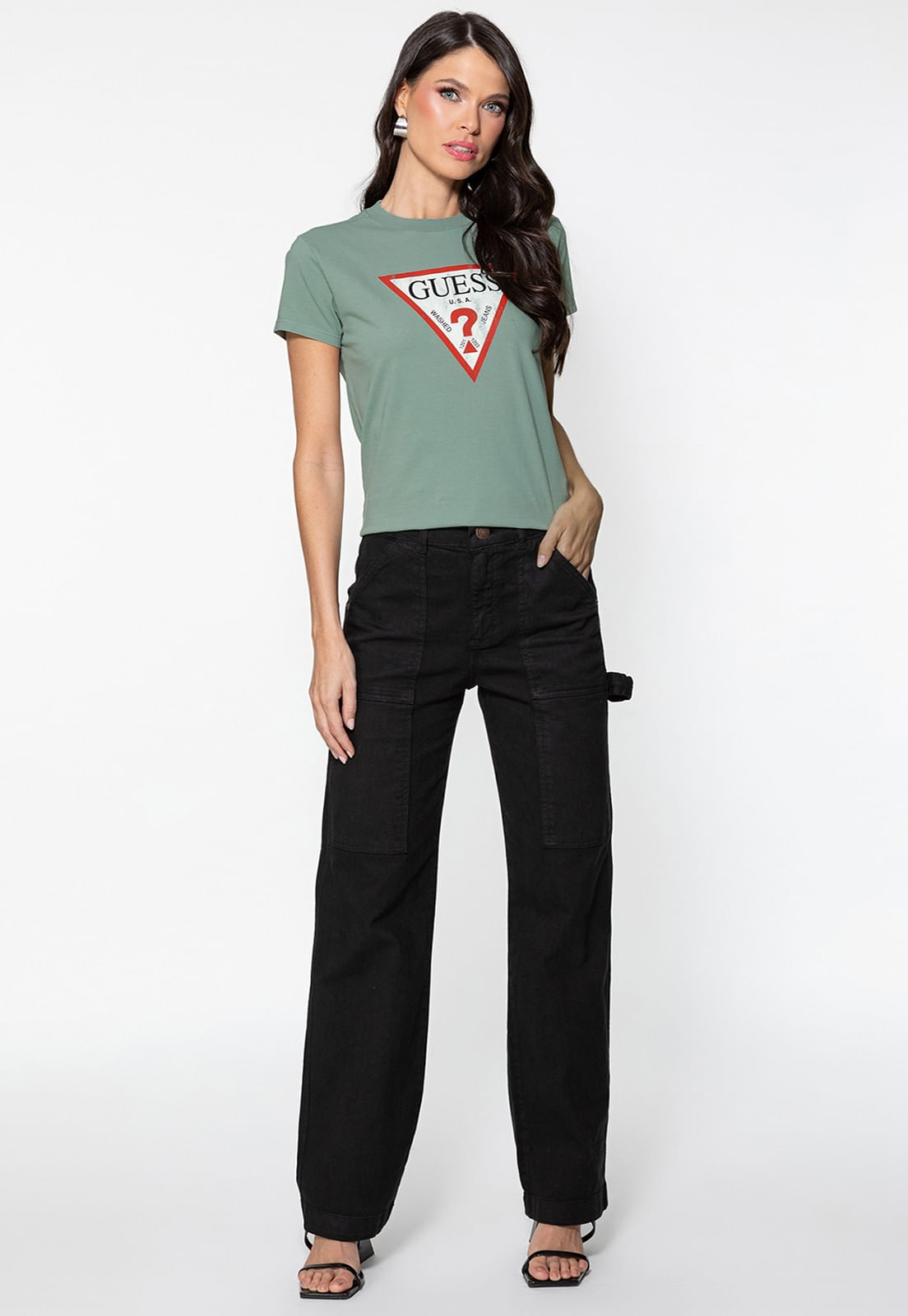 Camiseta Guess Triang Trad Desgastado Verde Claro - Imagem 47