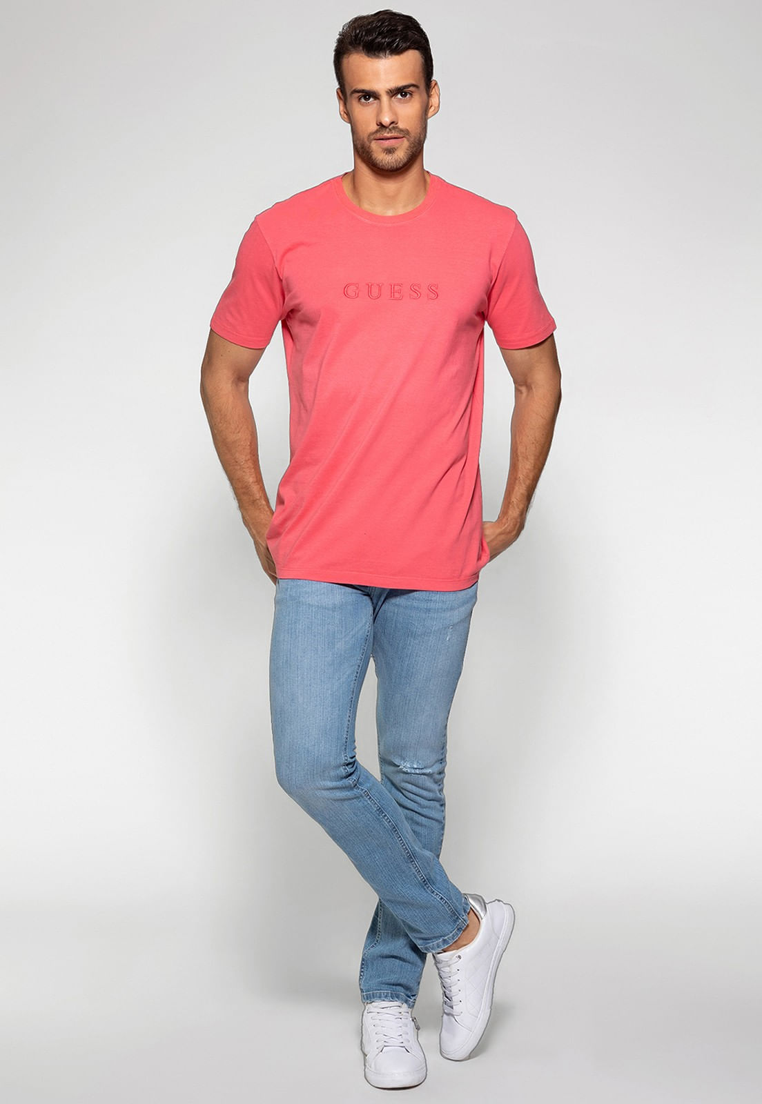 Camiseta Logo Bordado Guess Salmão - Imagem 17