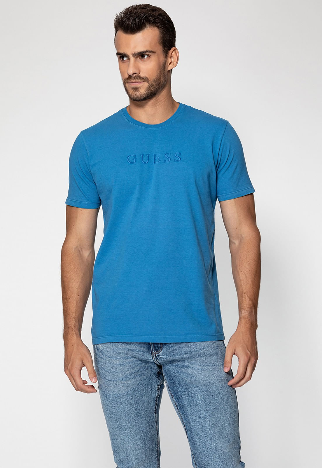 Camiseta Logo Bordado Guess Azul