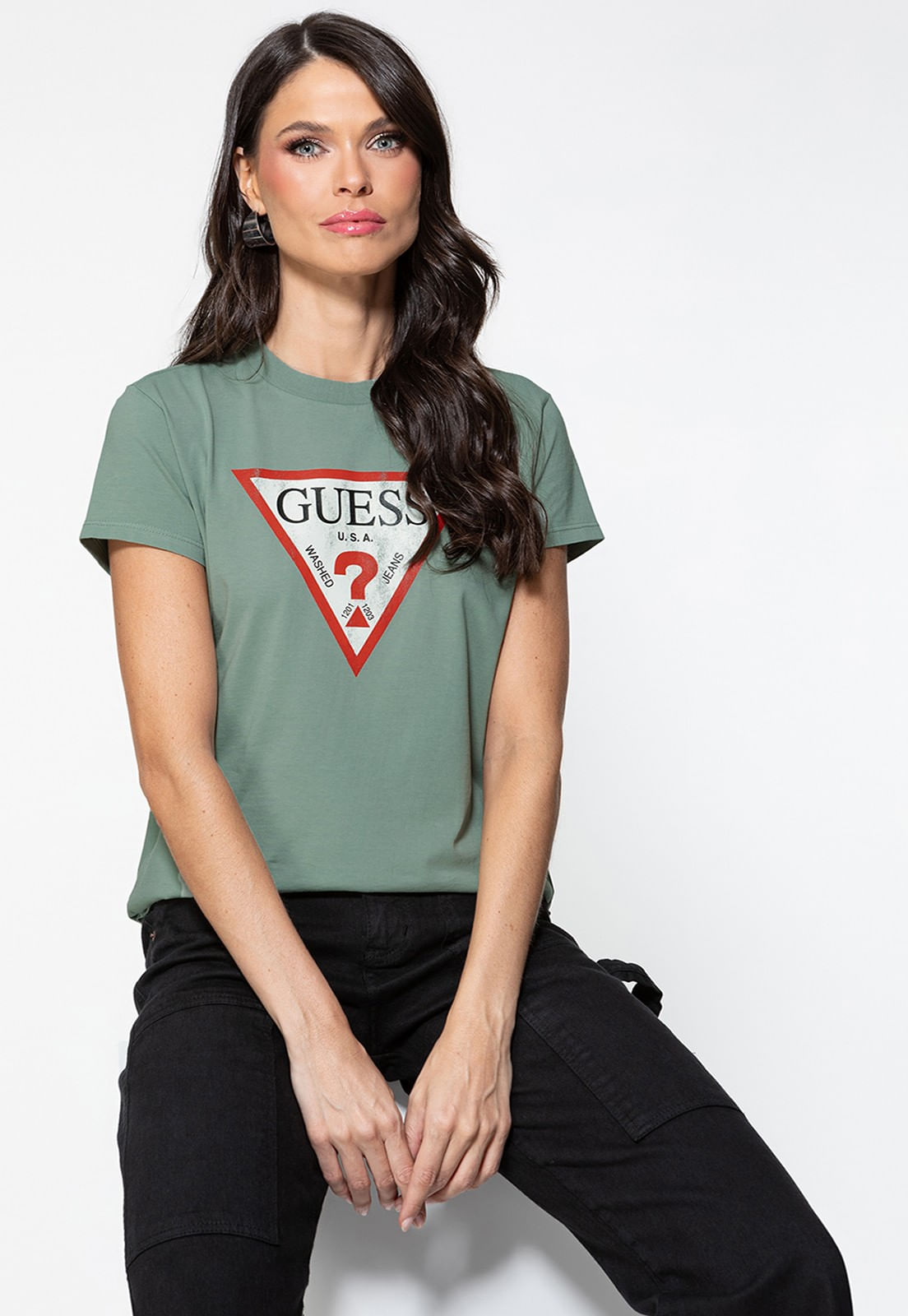 Camiseta Guess Triang Trad Desgastado Verde Claro - Imagem 35