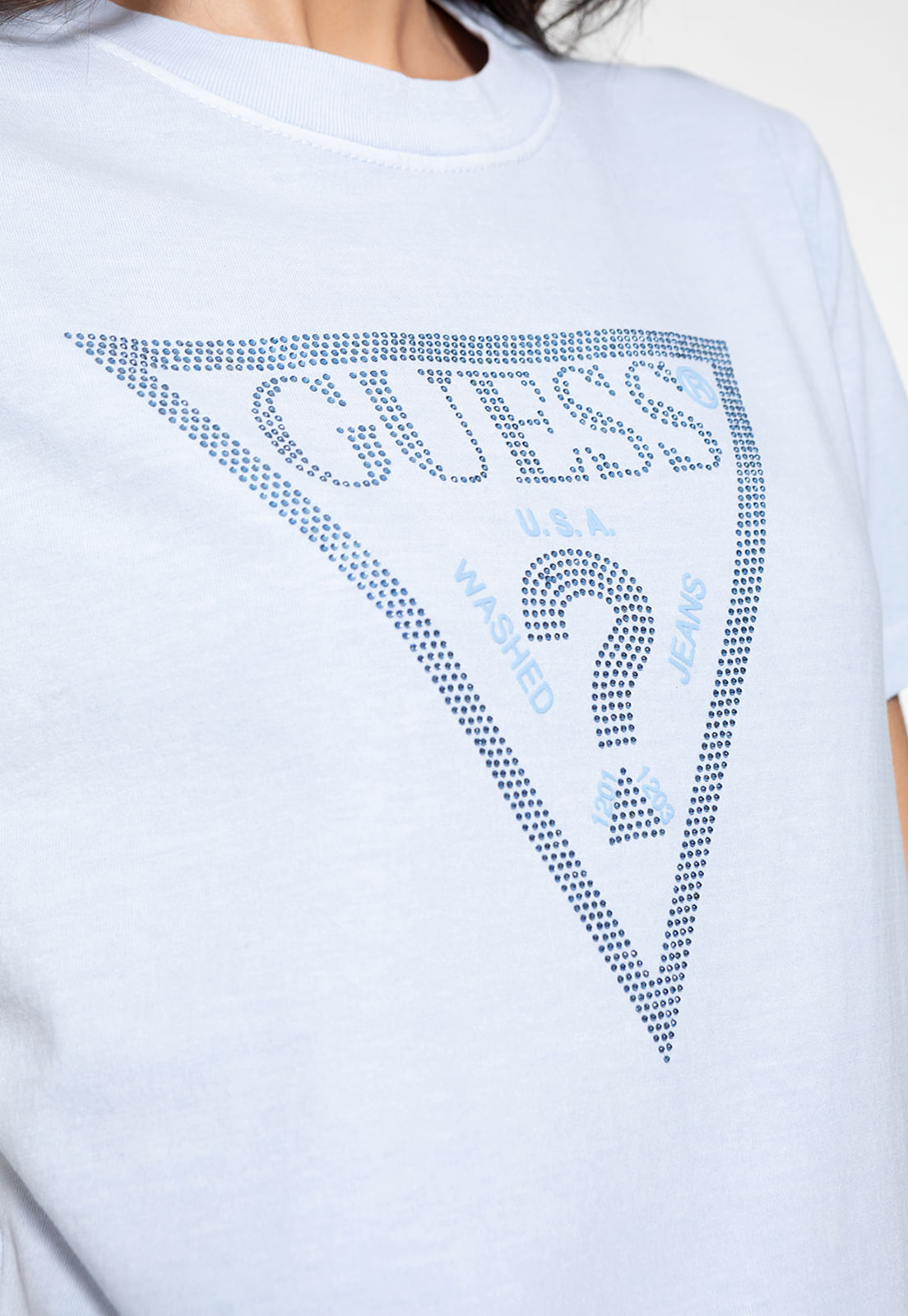 T-shirt Guess Triangulo Hot Fix Cristal Azul Claro - Imagem 3