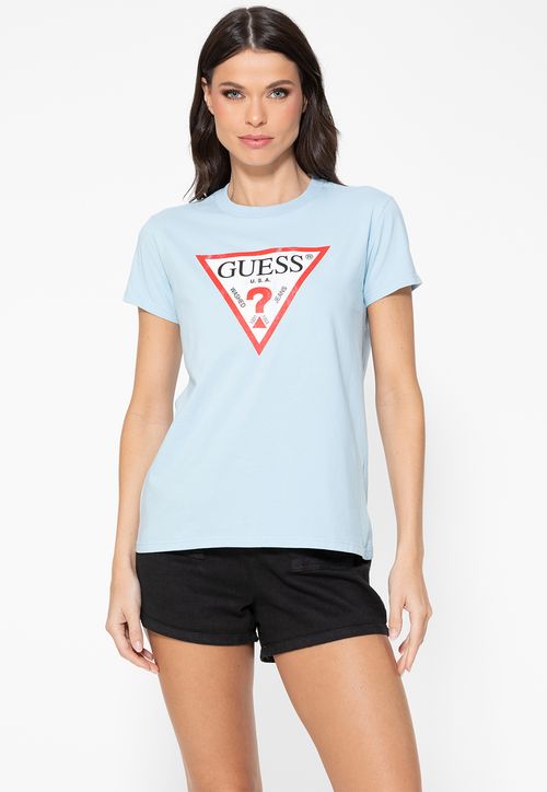 Camiseta Guess Triang Trad Desgastado Azul Claro