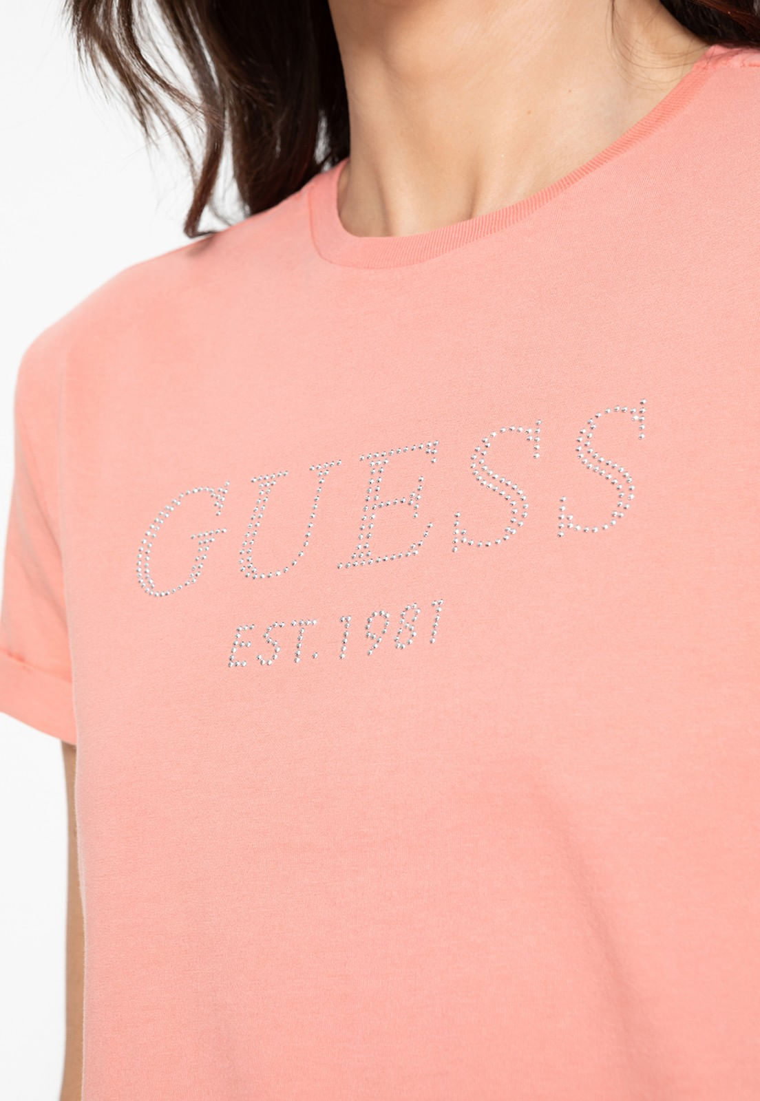 Camiseta Guess Manga Dobrada Hotfix Laranja Claro - Imagem 3