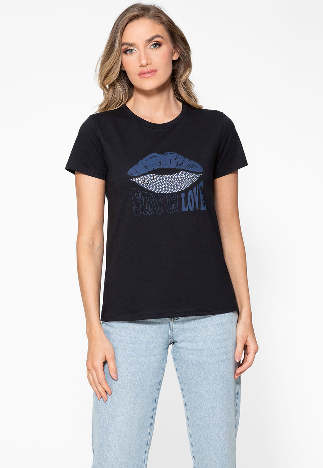 T-shirt Guess Silk Boca Hot Fix Preto