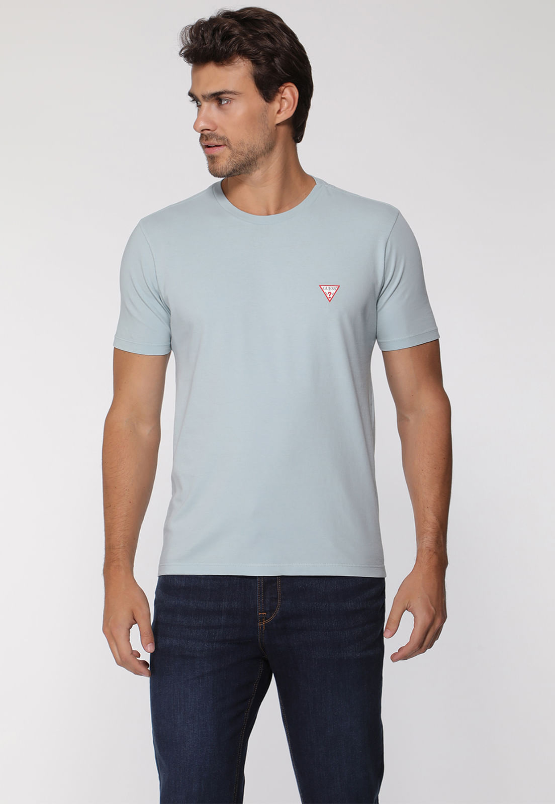 Camiseta Guess Triangulo Original Pq Azul Claro