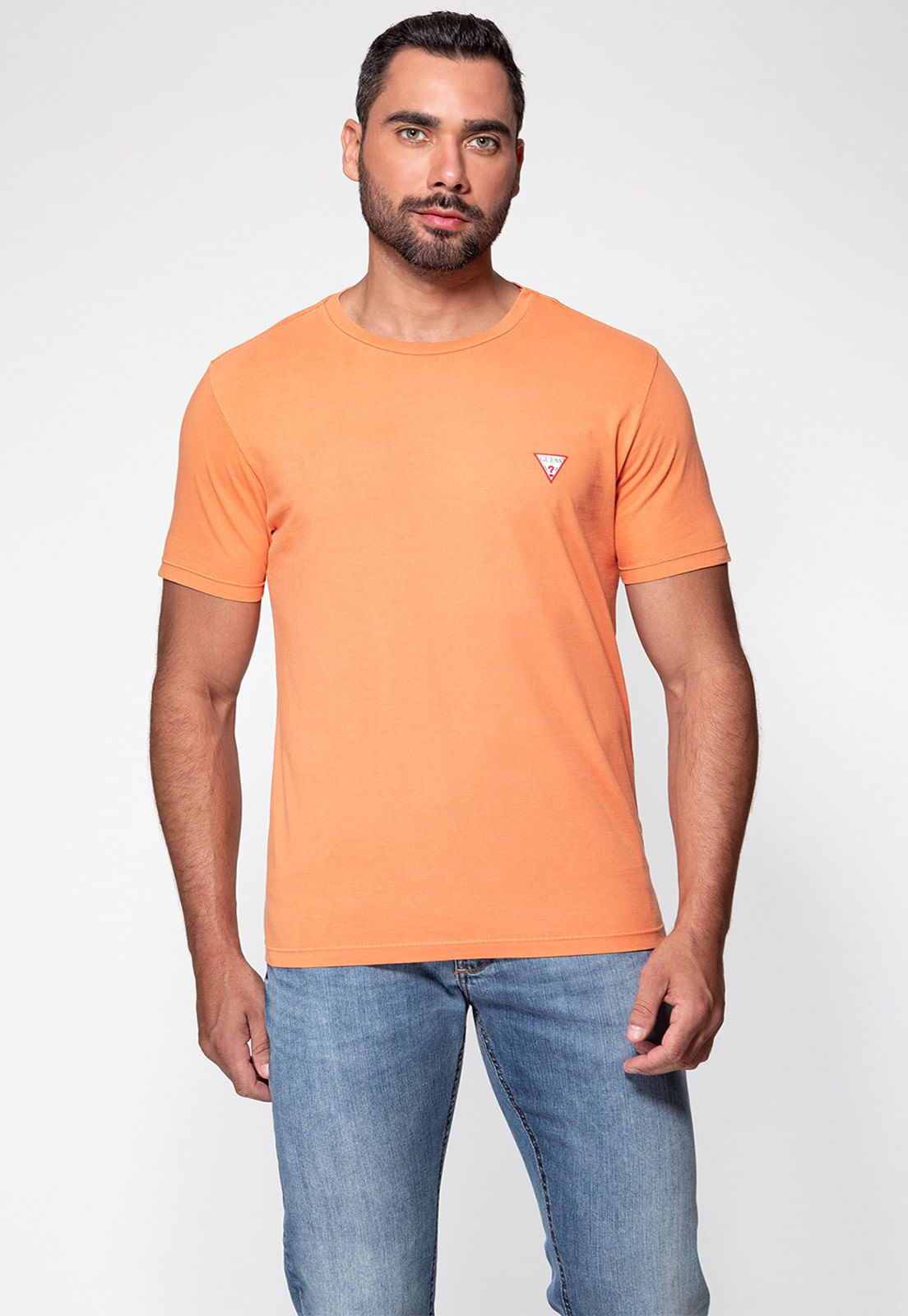 Camiseta Guess Triangulo Original Pq Laranja Claro