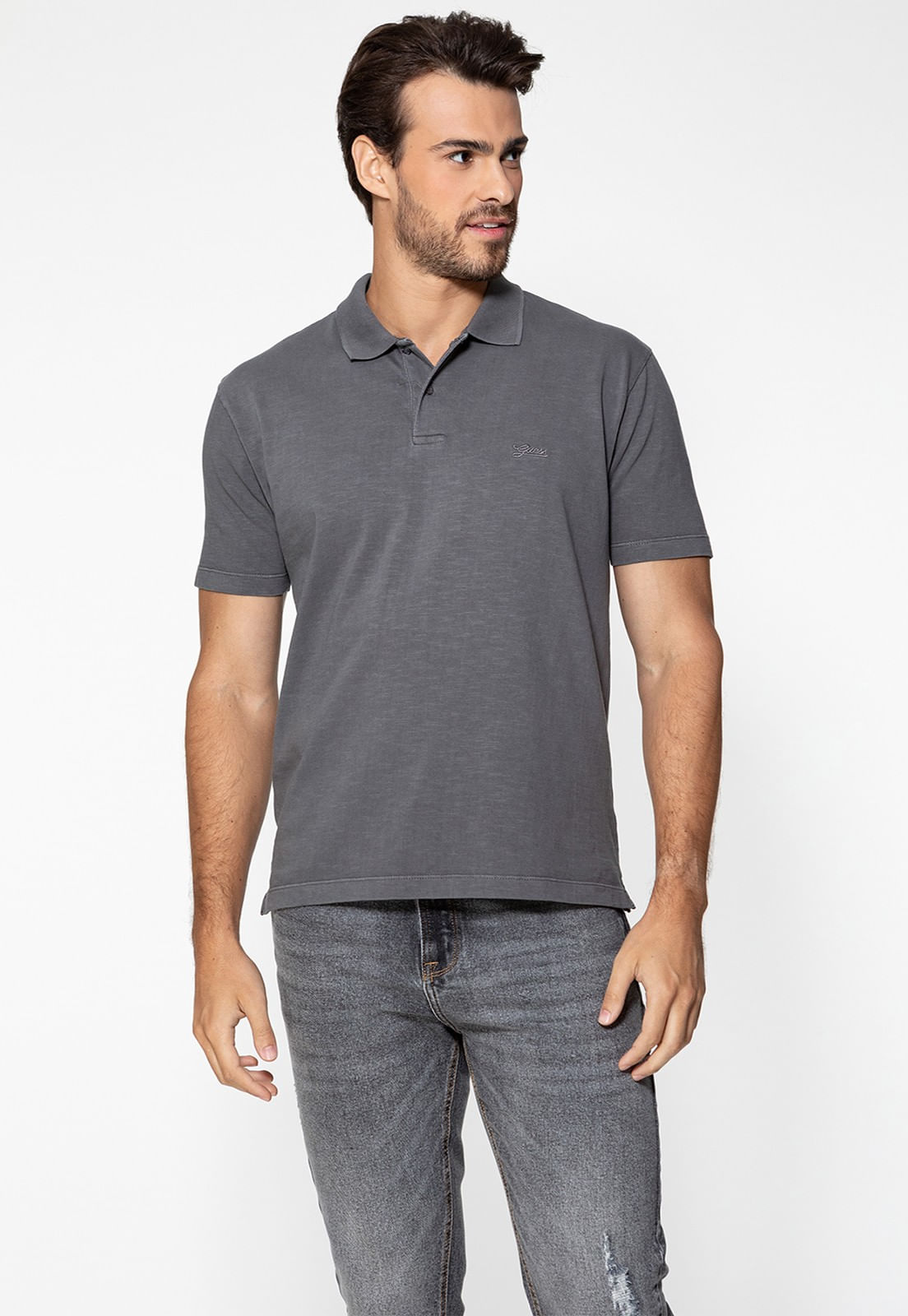 Camisa Polo Guess Bordado Grafite