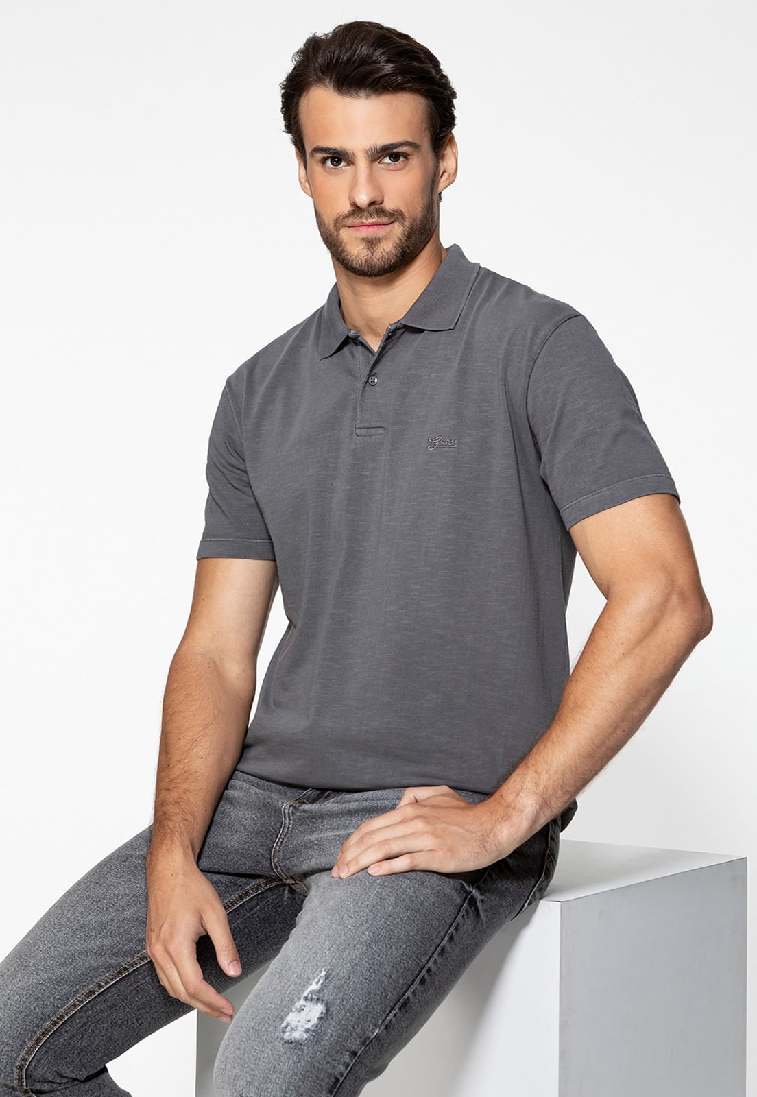 Camisa Polo Guess Bordado Grafite - Imagem 5