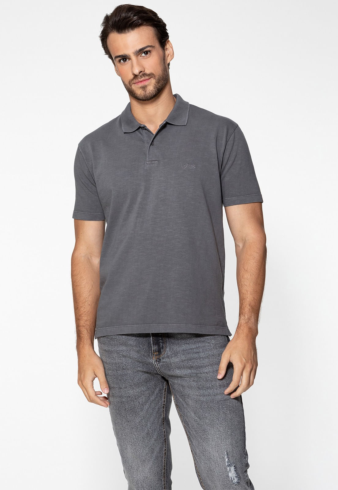 Camisa Polo Guess Bordado Grafite - Imagem 6
