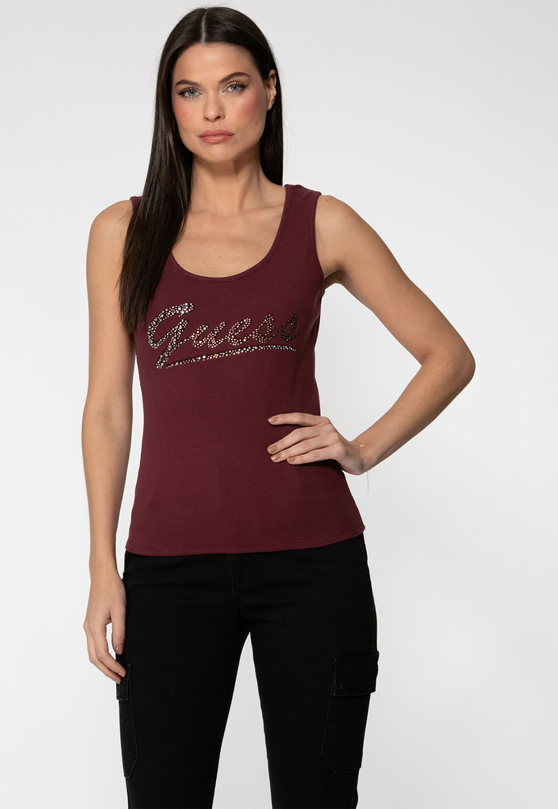 Regata Guess Rib Silk Hot Fix Bordô