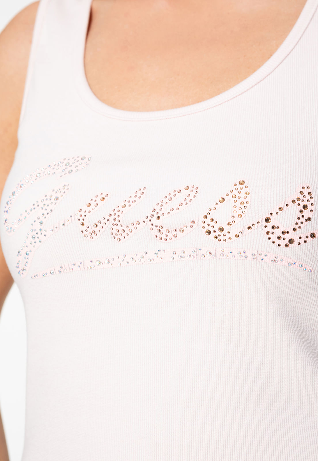 Regata Guess Rib Silk Hot Fix Rosa Claro - Imagem 3