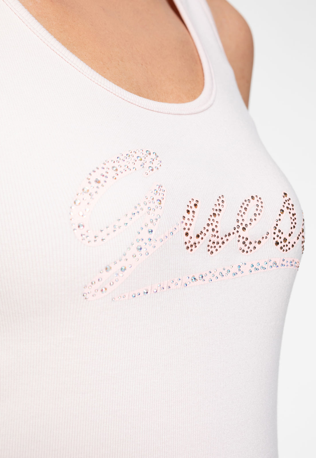 Regata Guess Rib Silk Hot Fix Rosa Claro - Imagem 6