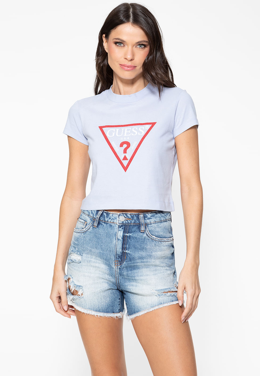 T-shirt Guess Triang Hotfix Cropped Azul Claro - Imagem 6