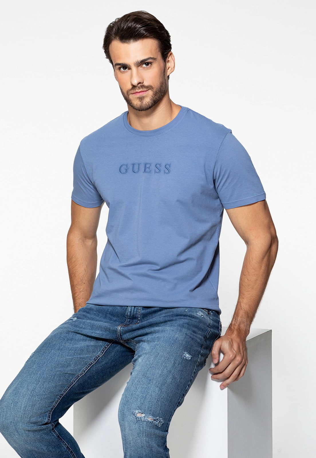 Camiseta Logo Bordado Guess Azul Claro - Imagem 10