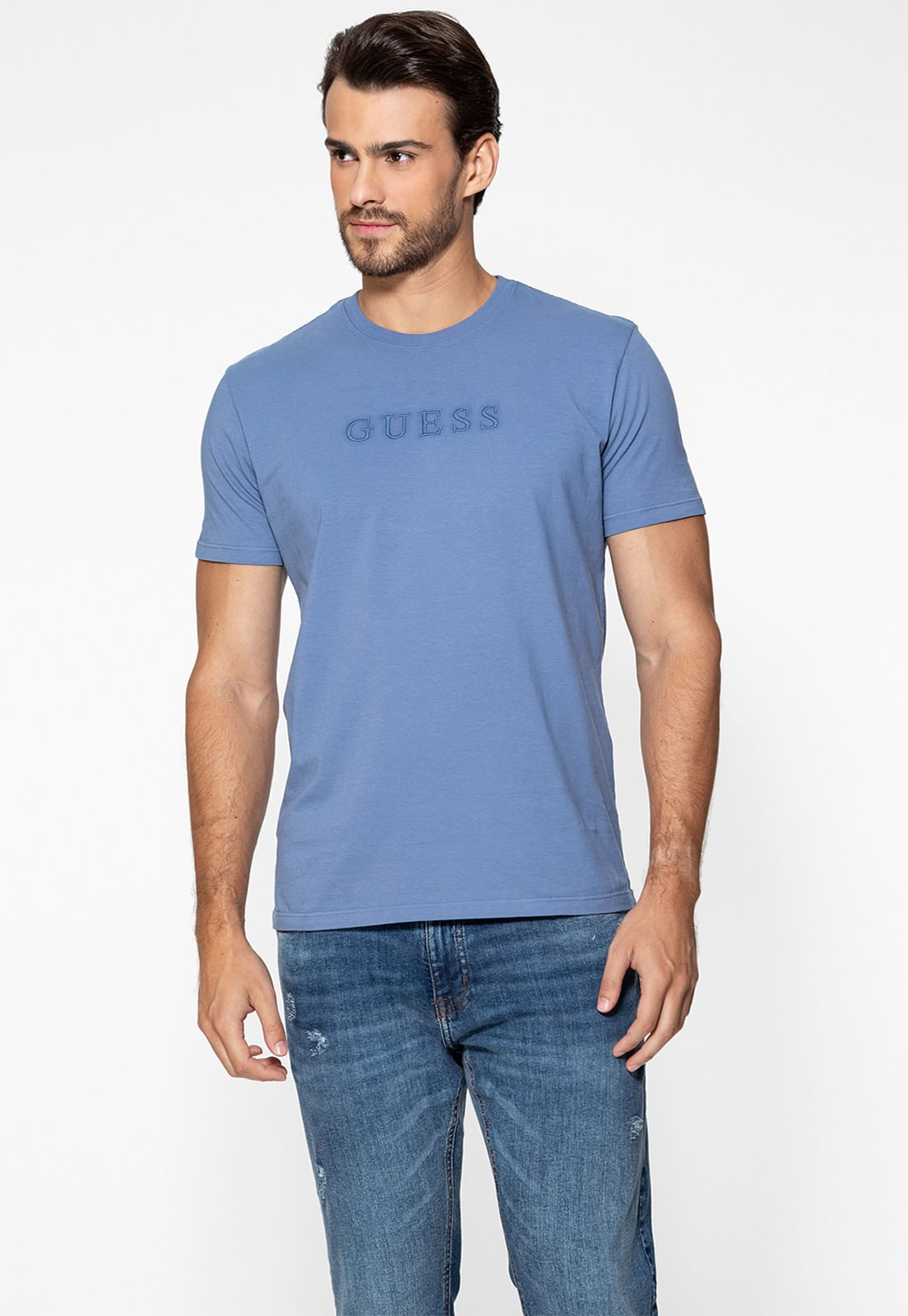 Camiseta Logo Bordado Guess Azul Claro - Imagem 31