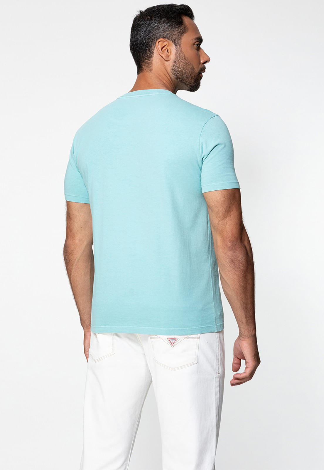 Camiseta Triângulo Emborrachado Guess Azul Claro - Imagem 37