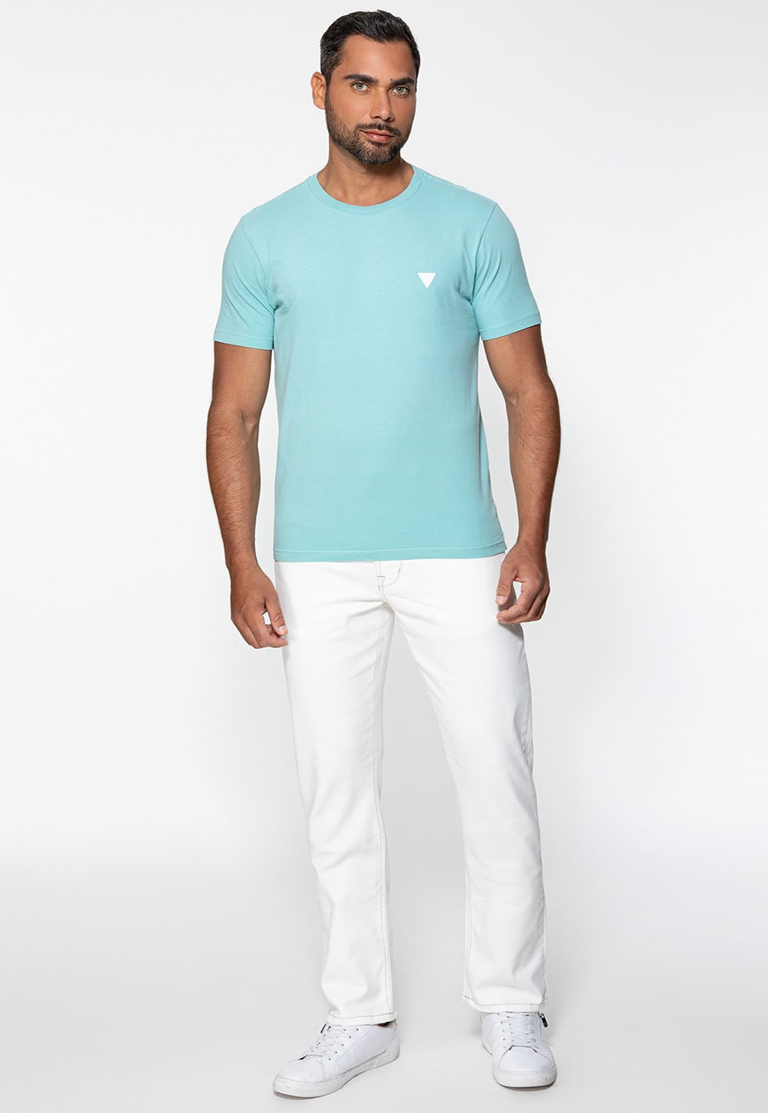 Camiseta Triângulo Emborrachado Guess Azul Claro - Imagem 26