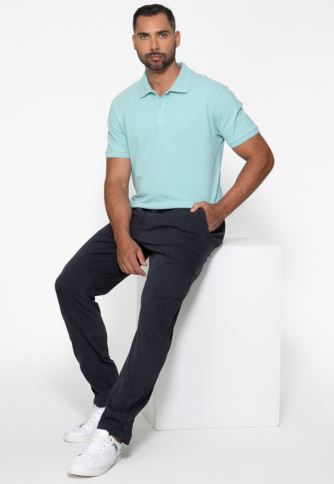 Calça de Sarja Slim Azul Escuro - Imagem 69