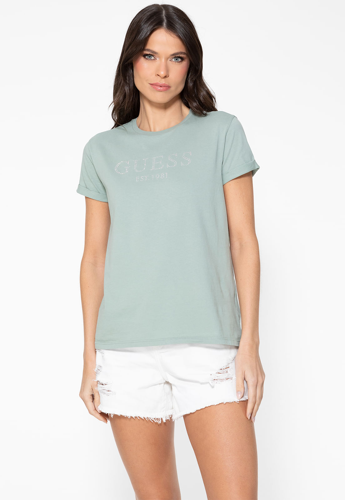 Camiseta Guess Manga Dobrada Hotfix Verde Claro - Imagem 8