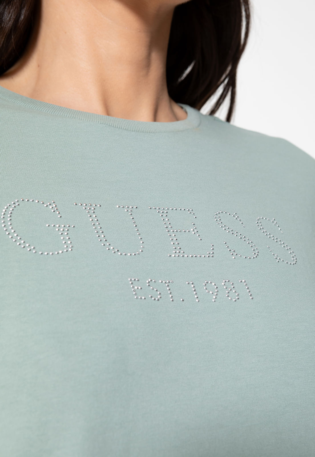 Camiseta Guess Manga Dobrada Hotfix Verde Claro - Imagem 15