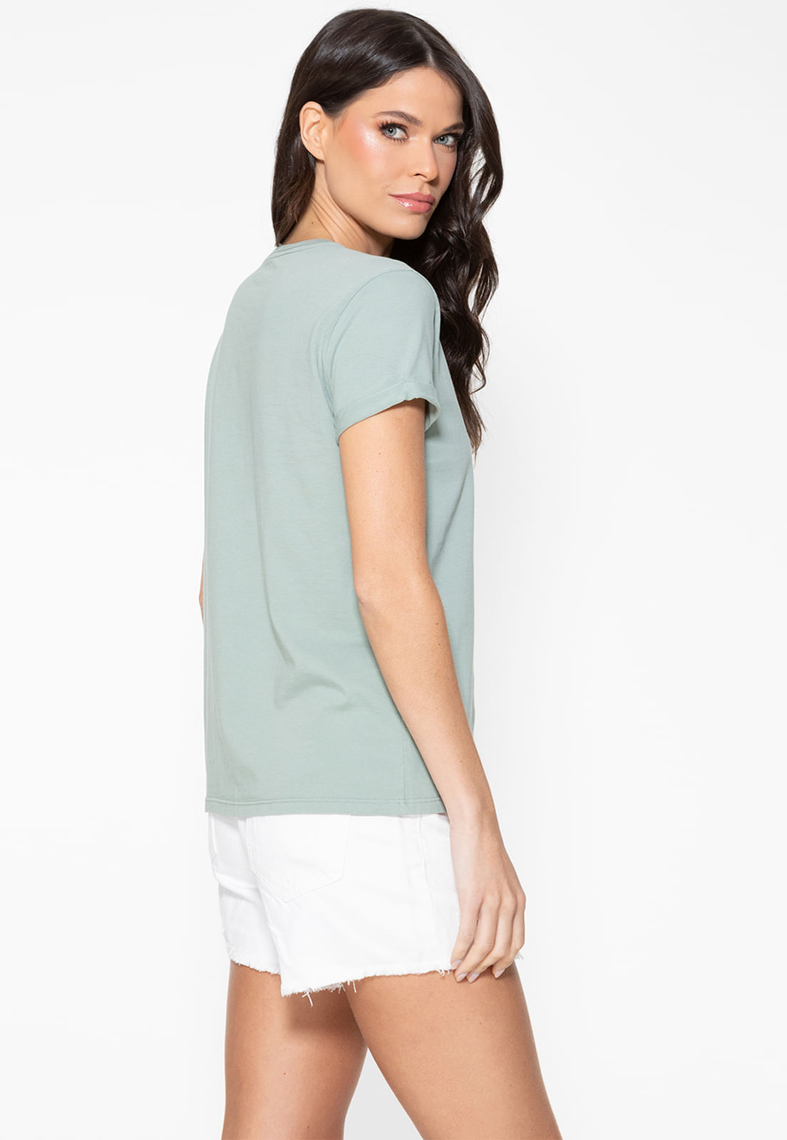 Camiseta Guess Manga Dobrada Hotfix Verde Claro - Imagem 16